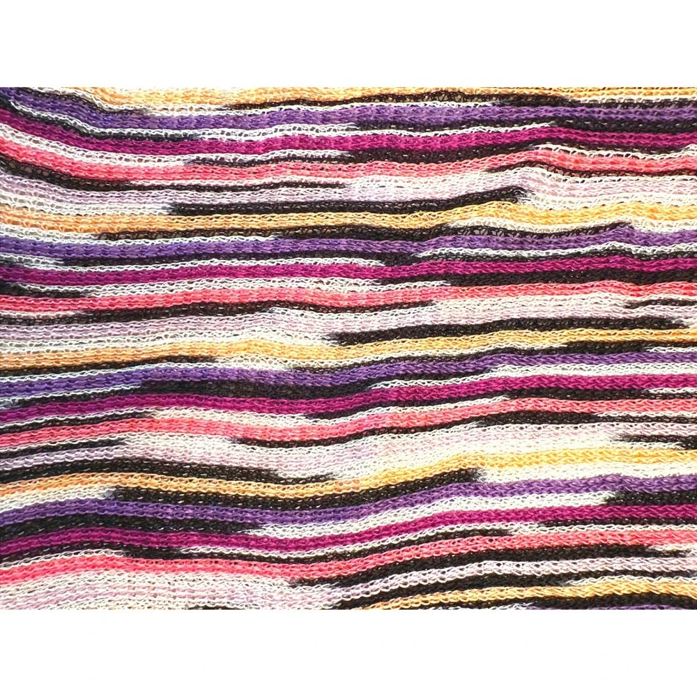 Missoni Brown Label Foulard Space Dye Stripe Fringe Scarf Purple Pink Italy 68